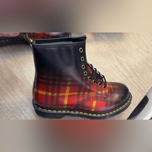 Dr. Martens Black and Red Plaid Men's Boots